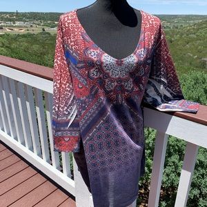 Catherines Bohemian Blue Red Rhinestones Plus Size Tunic